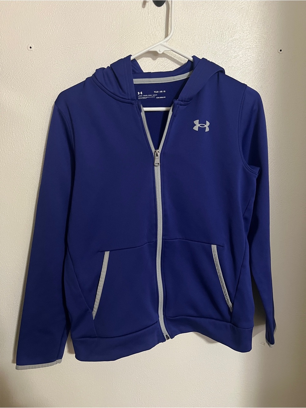 UNDER ARMOUR ColdGear Full Zip Athletic Athleisure Hoodie Purple Grey Girl's Lg